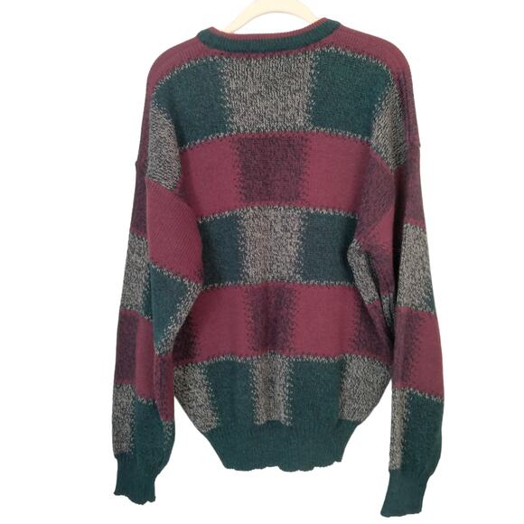 Vintage 90s Campus Mens Sz L Crew Neck Sweater Geometric Genuine Leather Patches - Picture 4 of 4